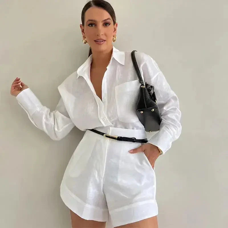 Agata Zullo™ Lekki komplet koszula i szorty na co dzień