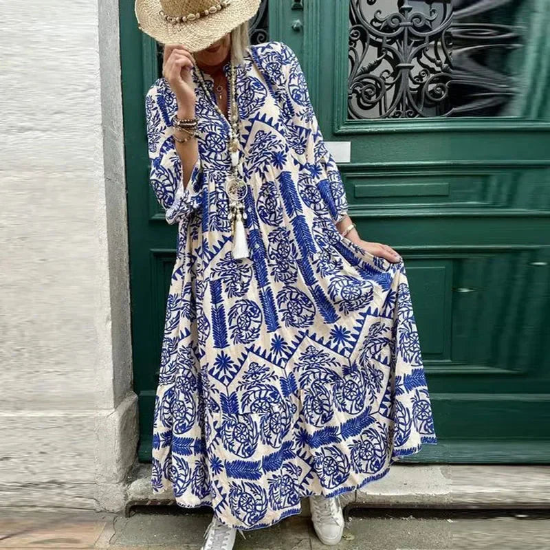 Alice Ruiz™ Sukienka boho z dekoltem i nadrukiem
