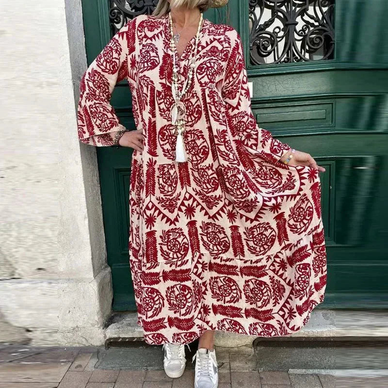 Alice Ruiz™ Sukienka boho z dekoltem i nadrukiem