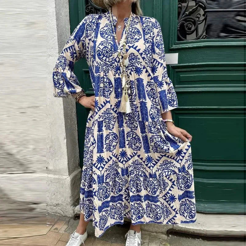 Alice Ruiz™ Sukienka boho z dekoltem i nadrukiem