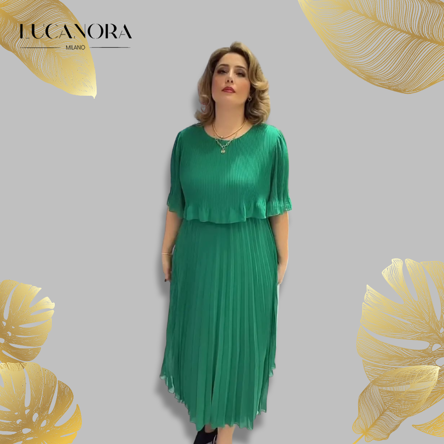Amanda Hogan™ Elegancka sukienka z półrękawkiem i okrągłym dekoltem