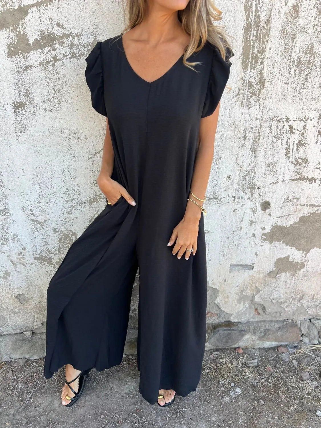 Azzurra Fradella™ Damski kombinezon z nadrukiem w panterkę i dekoltem w serek