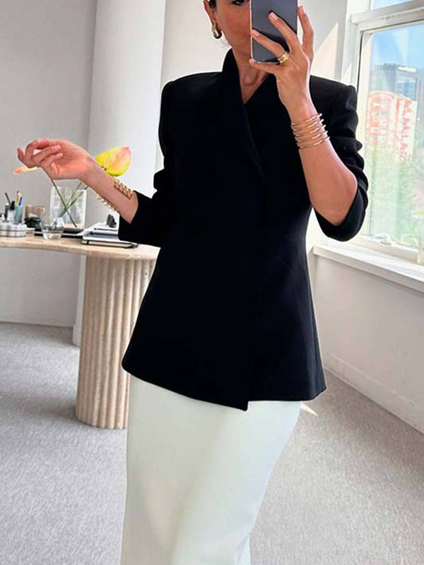 Delfina Bastone™ Elegancka asymetryczna marynarka zapinana na jeden guzik