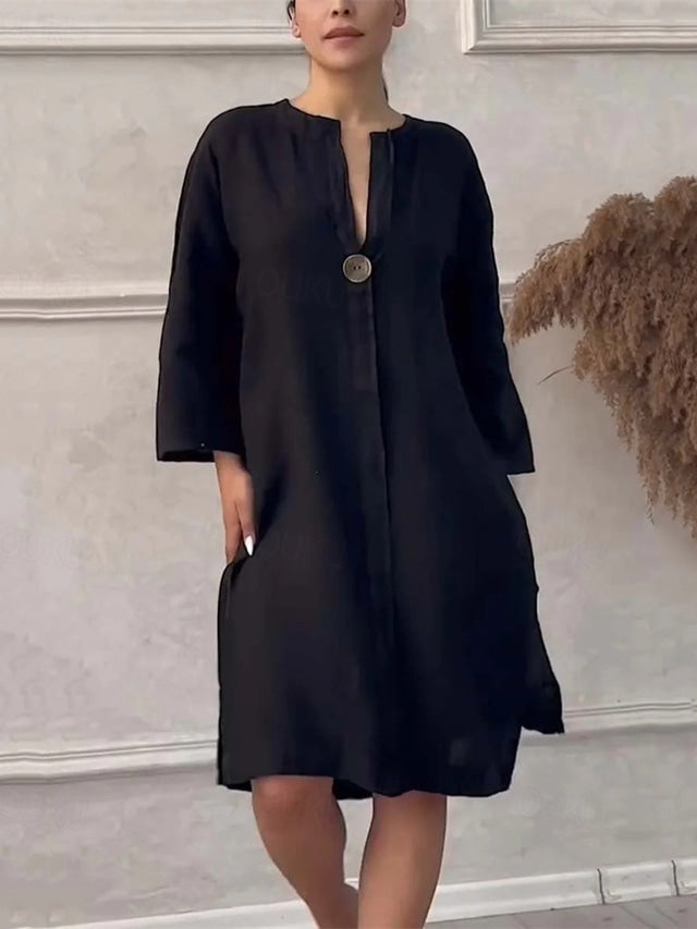 Erika Liotta™ Sukienka z dekoltem w serek i rękawami 3/4, lekka i swobodna