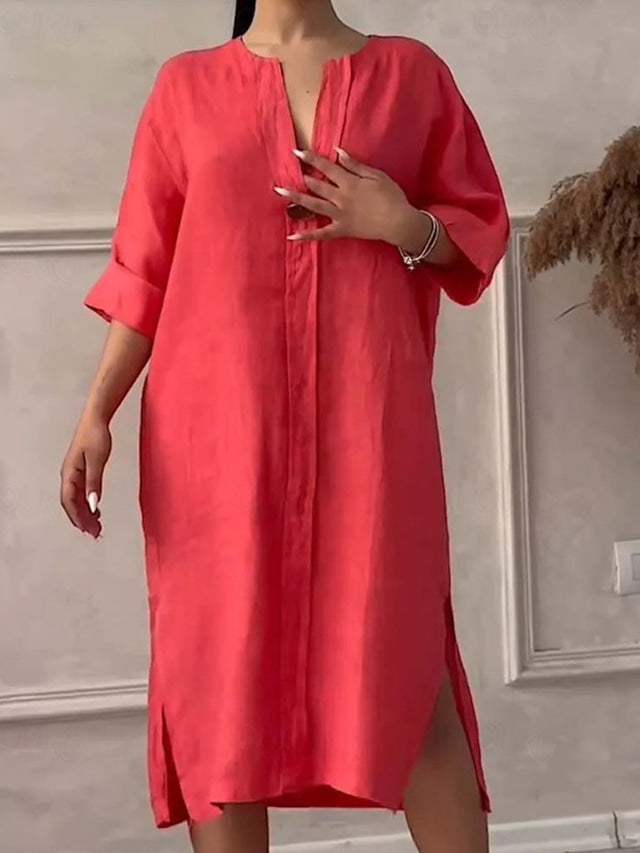 Erika Liotta™ Sukienka z dekoltem w serek i rękawami 3/4, lekka i swobodna