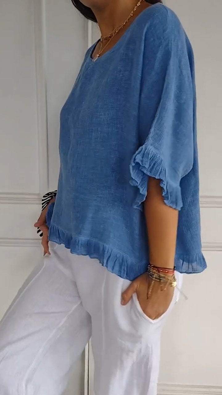 Evangeline™️ Koszulka z okrągłym dekoltem i rękawami midi
