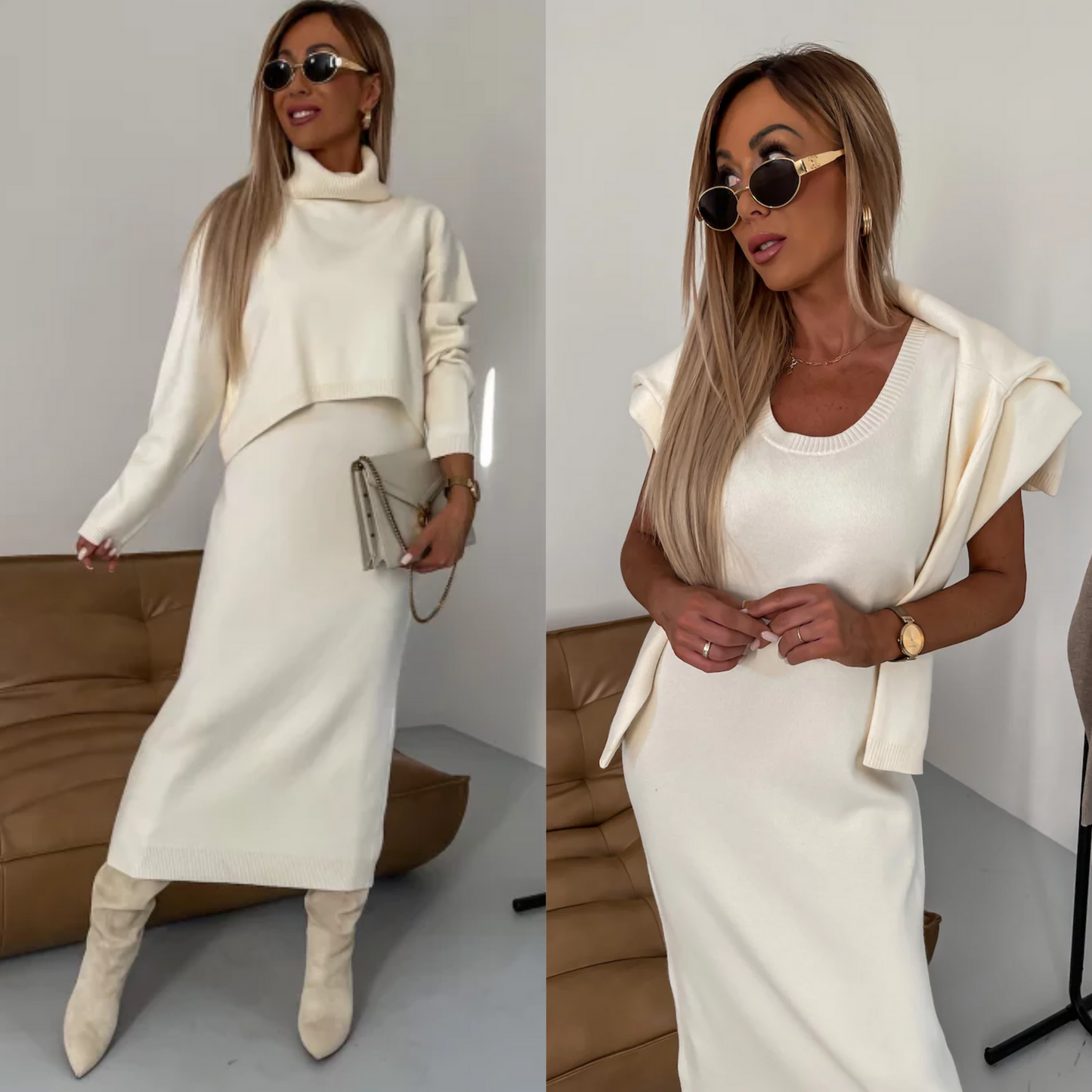 Flavia Lauletta™ Elegancki zestaw sukienka maxi i sweter