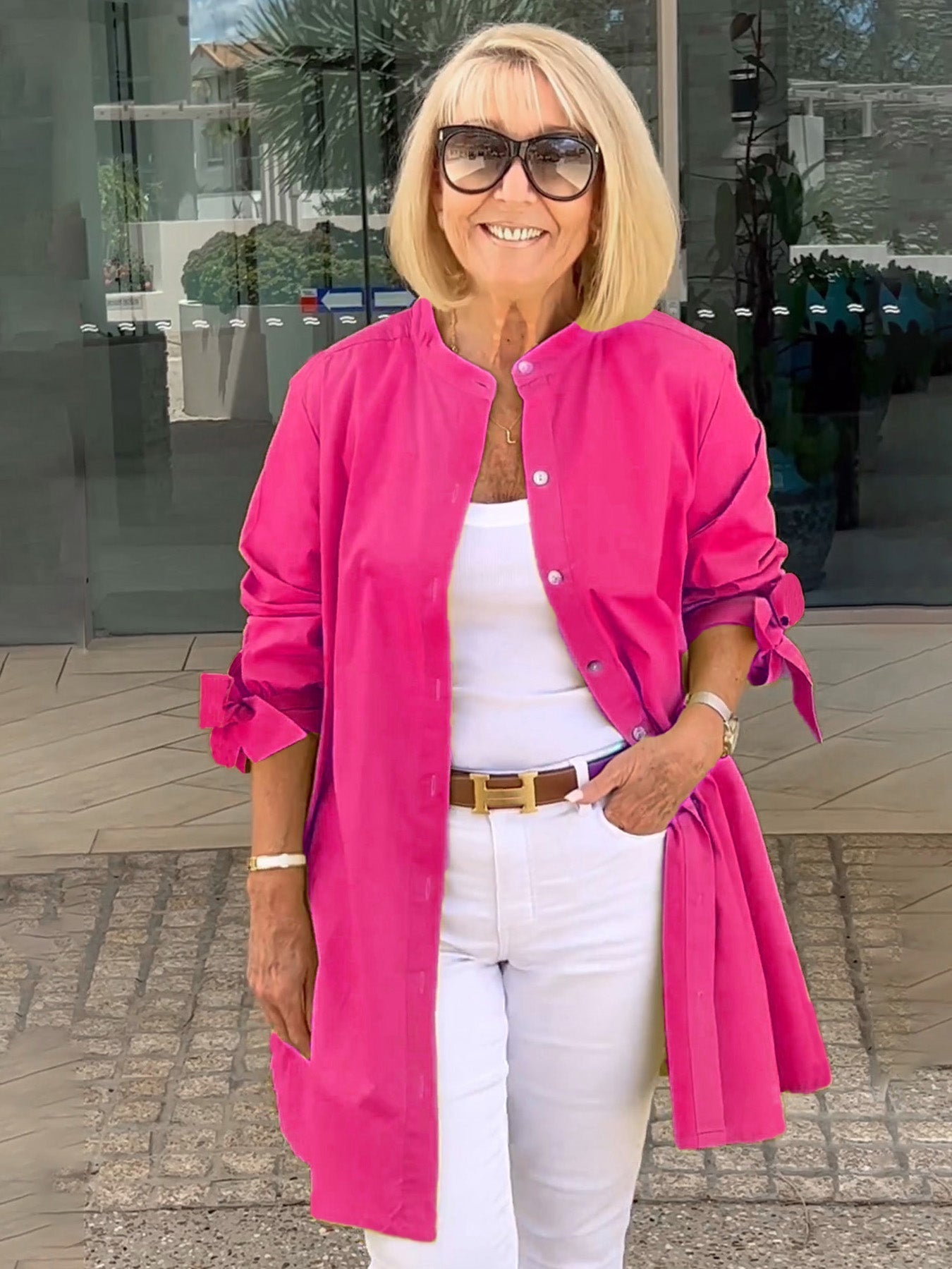 Flora Di Mascio™ Modna długa koszula-marynarka dla kobiet