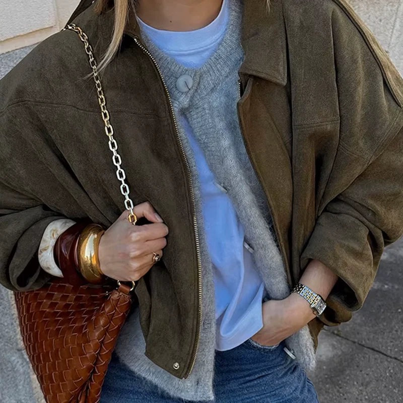 Galatea Martone™ Kurtka Oversized o zamszowym wykończeniu