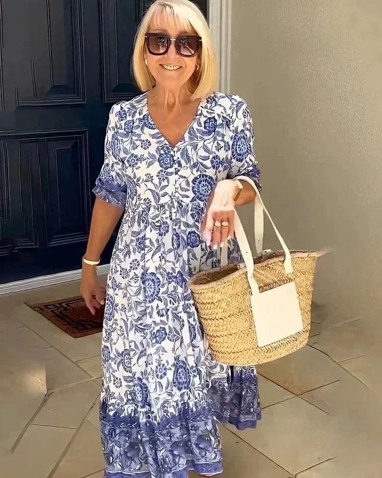 Hélène™️ Sukienka BOHO w Kwiaty z Dekoltem w Kształcie Litery V