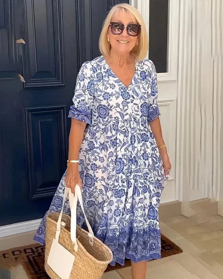 Hélène™️ Sukienka BOHO w Kwiaty z Dekoltem w Kształcie Litery V