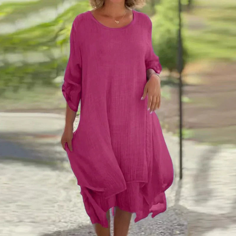 Lisa Vincenzo™ Elegancka sukienka z okrągłym dekoltem o luźnym kroju