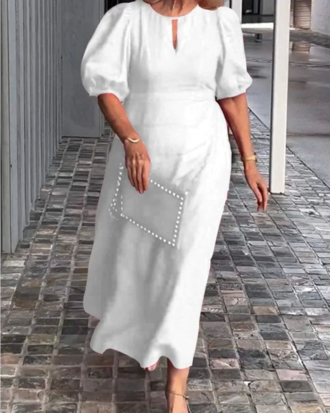 Loretta Paterno™ Elegancka i stylowa sukienka z bufiastymi rękawami