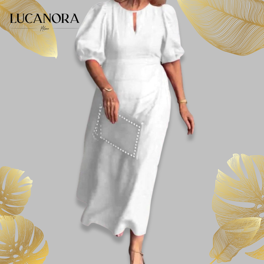 Loretta Paterno™ Elegancka i stylowa sukienka z bufiastymi rękawami