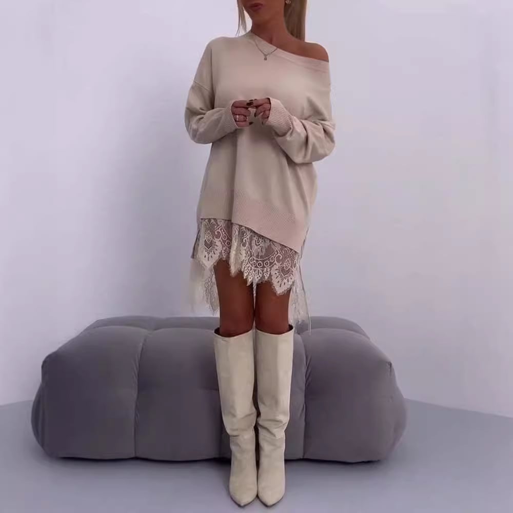 Luna Cosmo™ Luźna sukienka mini z koronkowym wykończeniem