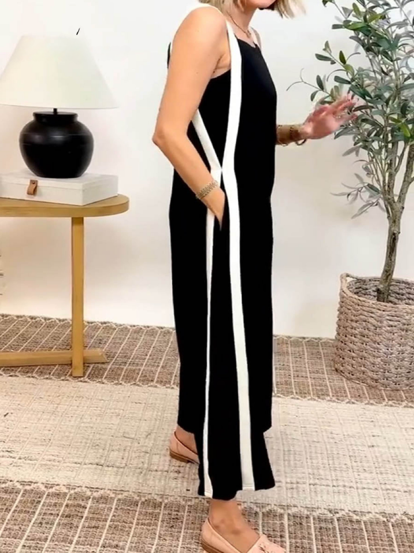 Marilena Fabian™ Kombinezon z szerokimi nogawkami i kontrastowymi przeszyciami