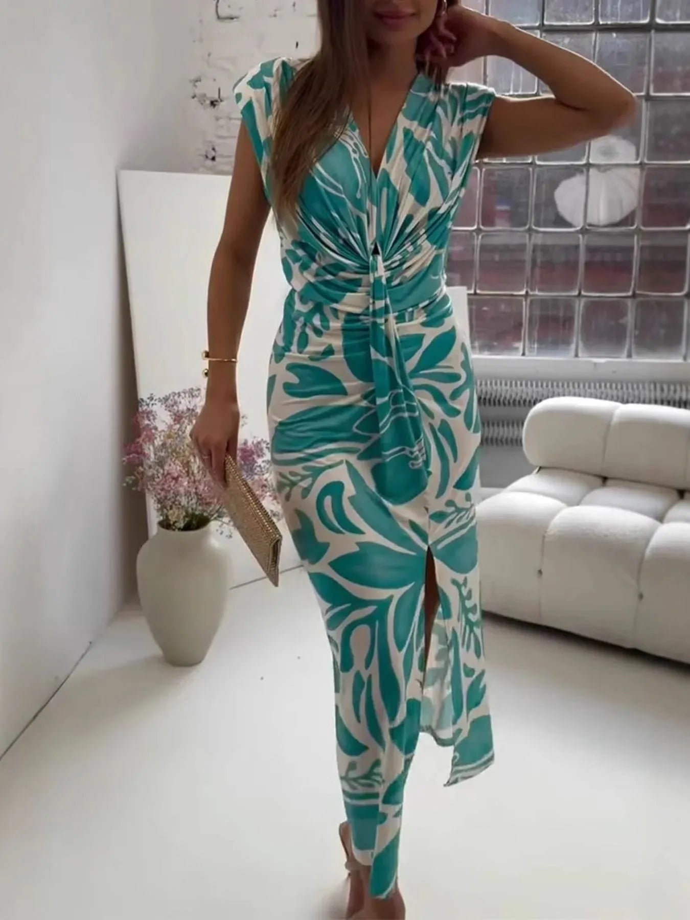 Michela Ortolano™ Sukienka bez rękawów z nadrukiem i rozcięciem