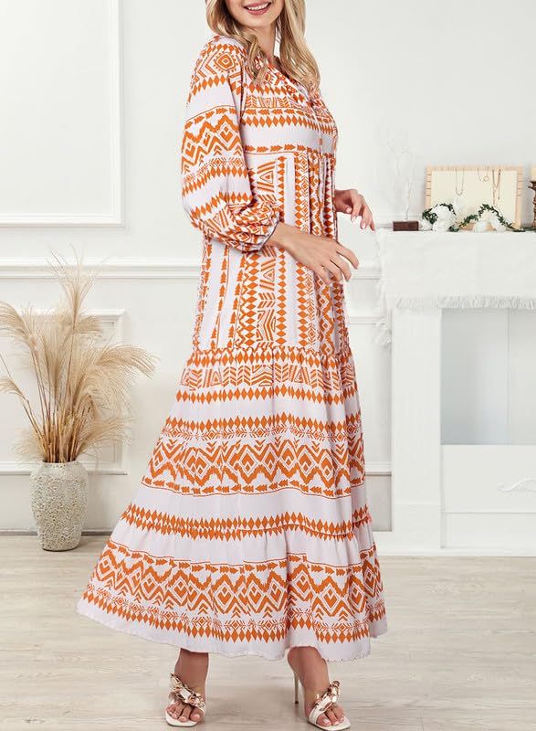 Miriam™ Geometryczna sukienka maxi w stylu boho z puffowymi rękawami