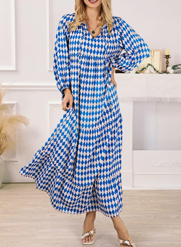 Miriam™ Geometryczna sukienka maxi w stylu boho z puffowymi rękawami
