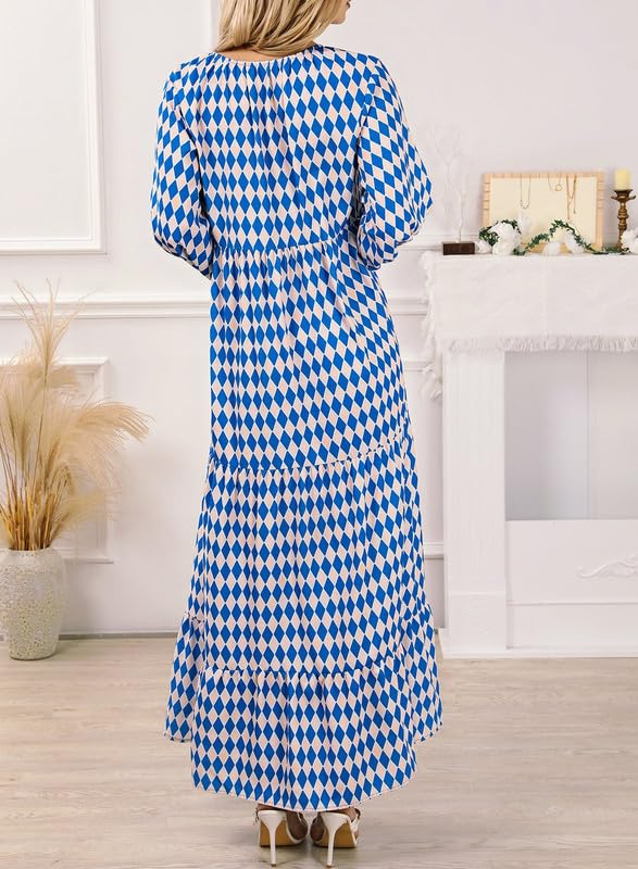 Miriam™ Geometryczna sukienka maxi w stylu boho z puffowymi rękawami