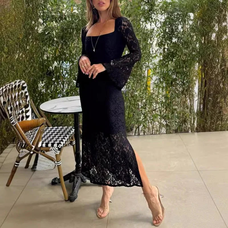 Palmazio™ – Luksusowa koronkowa sukienka midi z rękawami dzwonkowymi