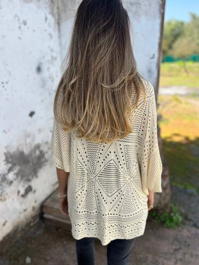Rachele Foti™ – sweter z ażurowym wzorem i rękawami 3/4