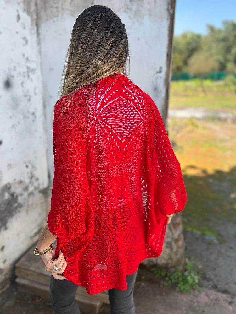 Rachele Foti™ – sweter z ażurowym wzorem i rękawami 3/4