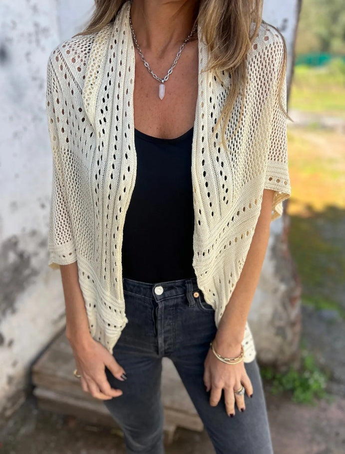 Rachele Foti™ – sweter z ażurowym wzorem i rękawami 3/4
