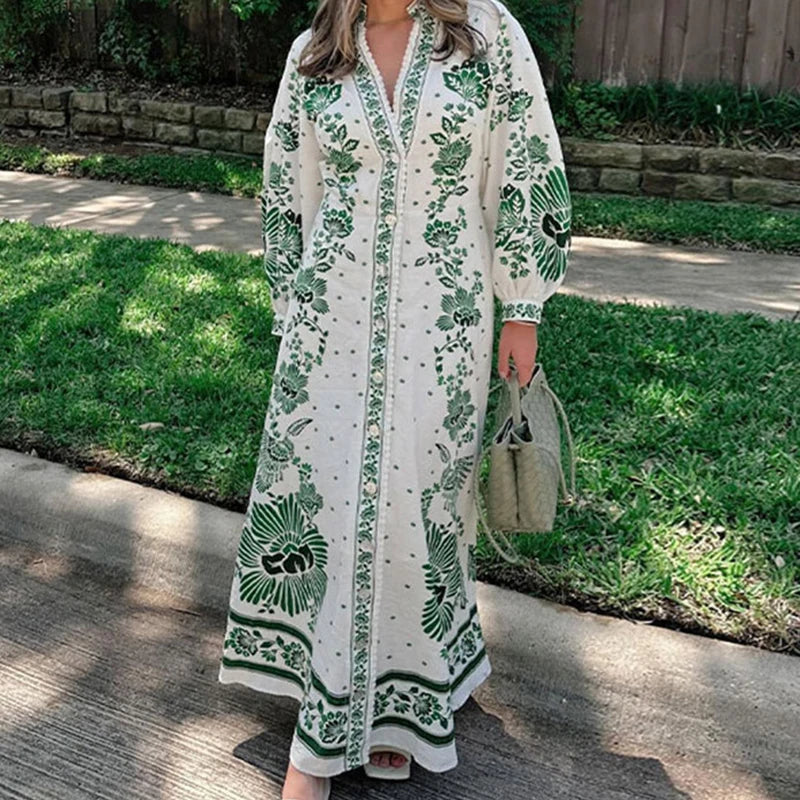 Flora Recine™ Damska sukienka boho z dekoltem V