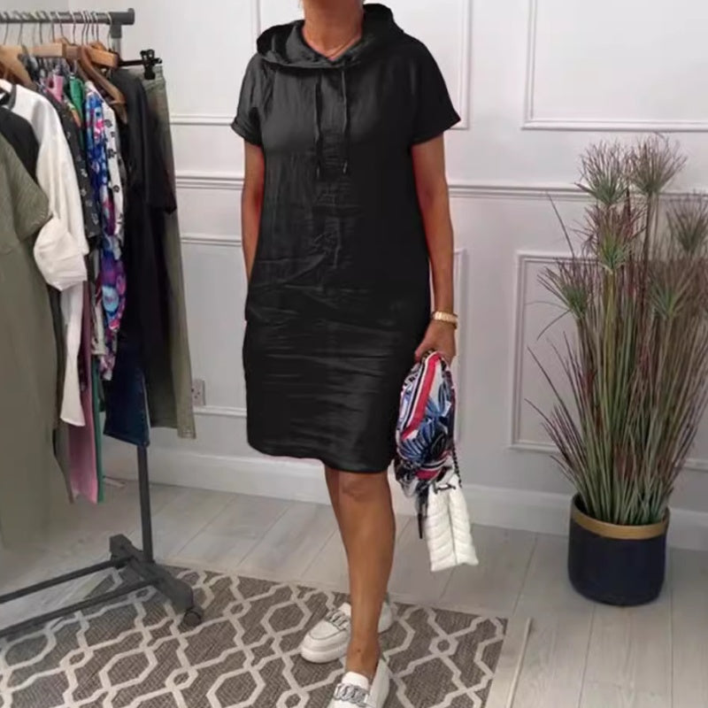 Zarina Scalone™ Damska luźna, swobodna sukienka ze ściągaczem i kapturem