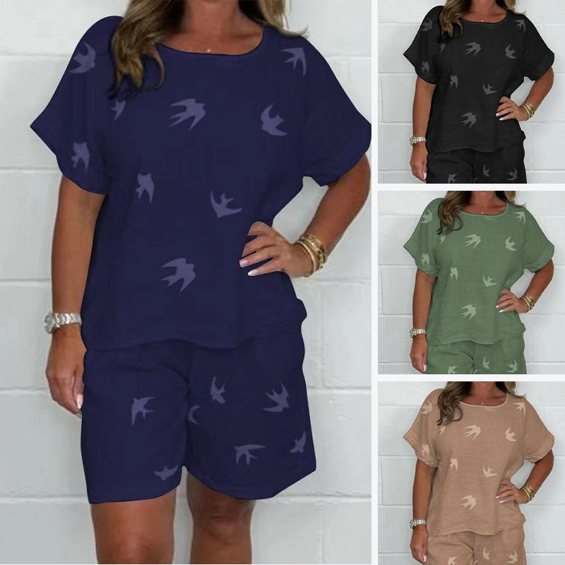 Neiva Zullo™ Zestaw damski w stylu casual z nadrukiem – szorty i koszulka z krótkim rękawem