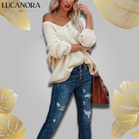 Adelasia Capraro™ Damski lekki sweter opadający na jedno ramię