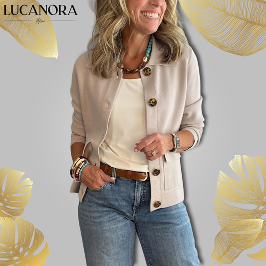 Alina Covelli™ Elegancki kardigan z kołnierzykiem zapinany na guziki