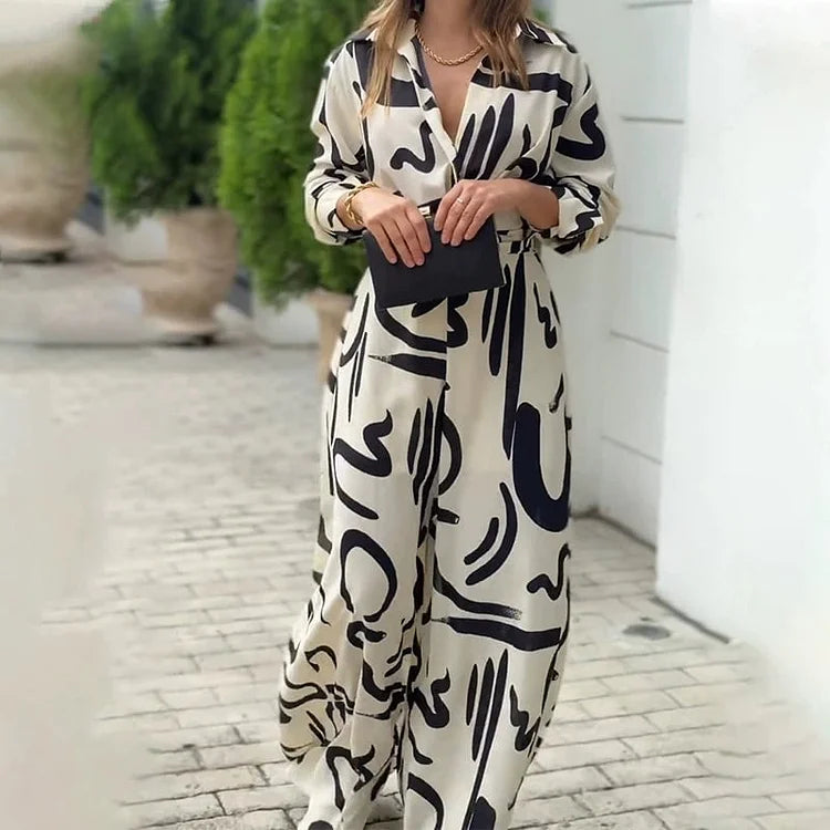 Amanda Bresciani™ Elegancki długi kombinezon z nowoczesnym wzorem