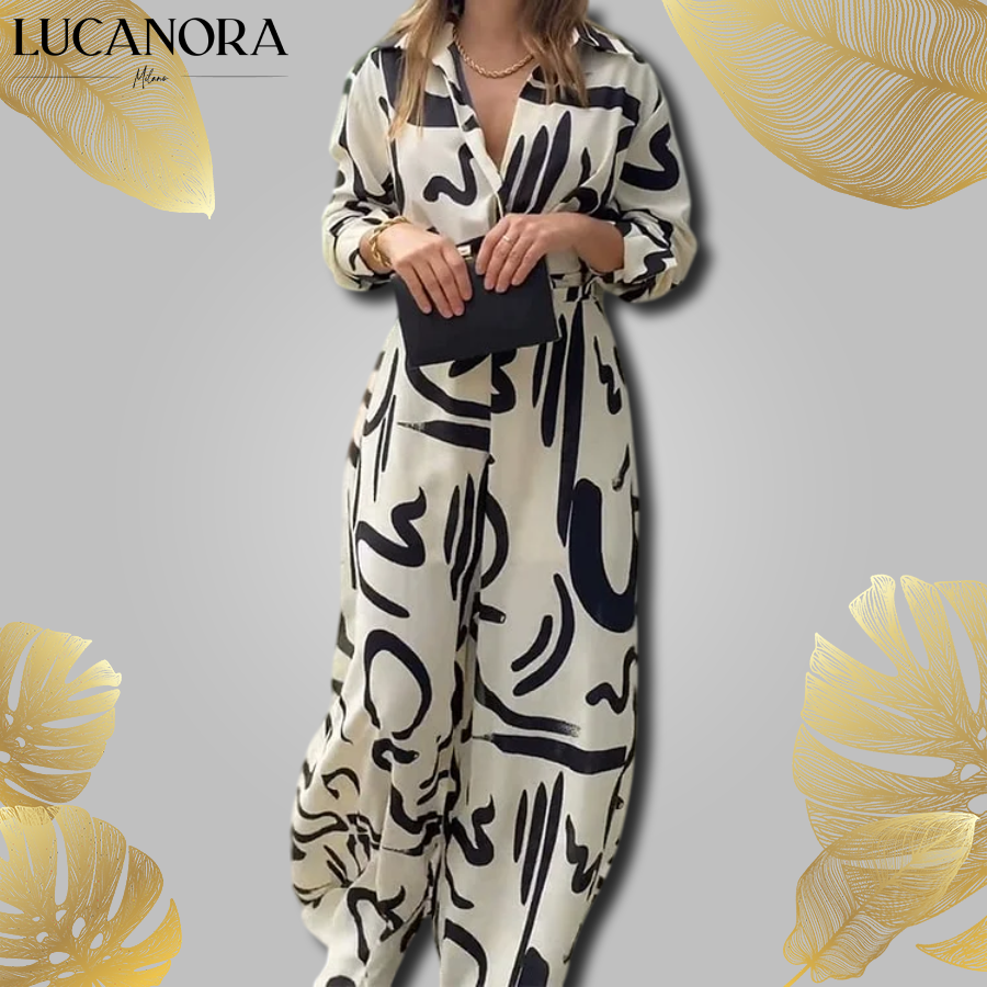 Amanda Bresciani™ Elegancki długi kombinezon z nowoczesnym wzorem