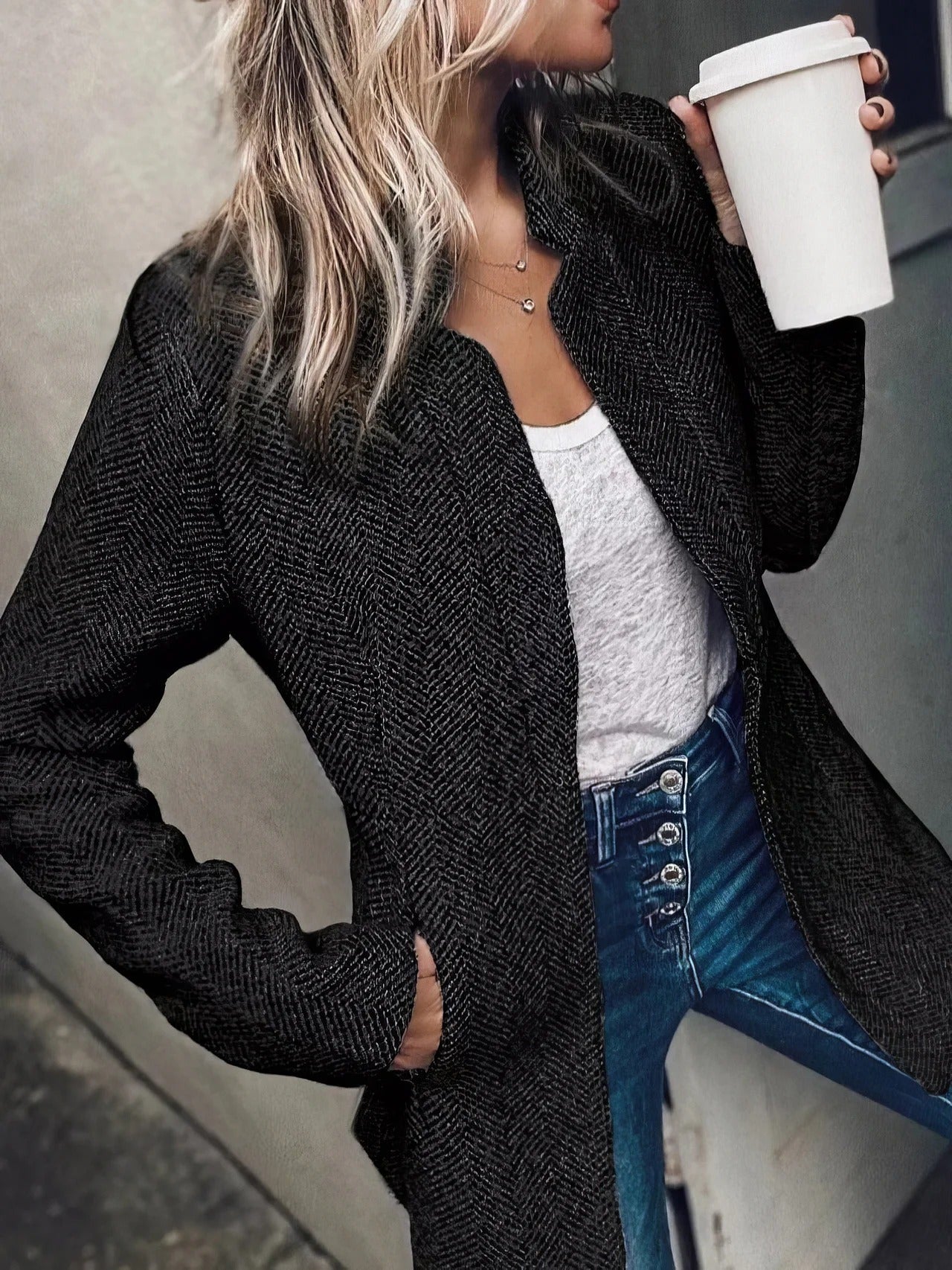 Ambra Ruggero™ Elegancka długa kurtka z kieszeniami