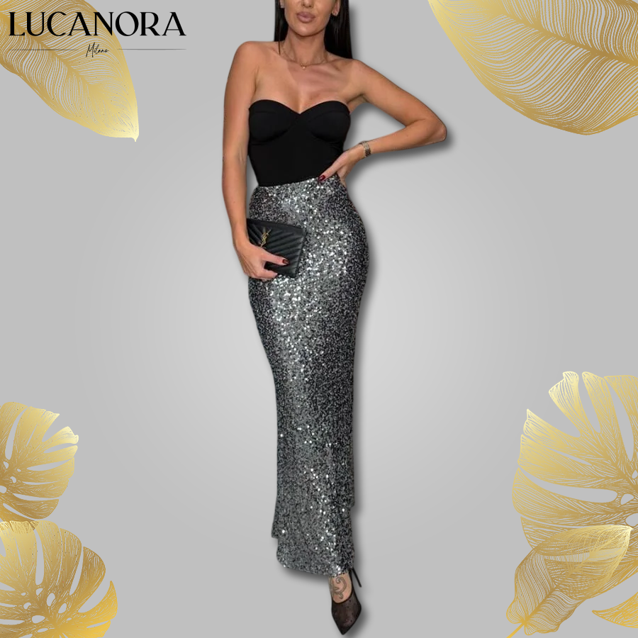 Anna Noce™ Elegancka spódnica maxi z cekinami