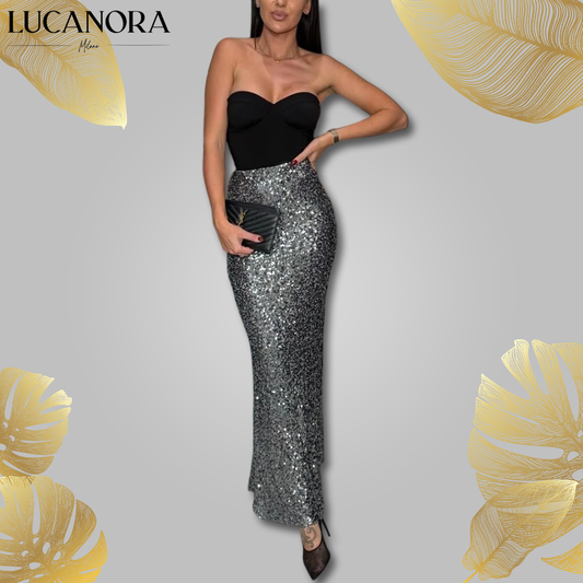 Anna Noce™ Elegancka spódnica maxi z cekinami