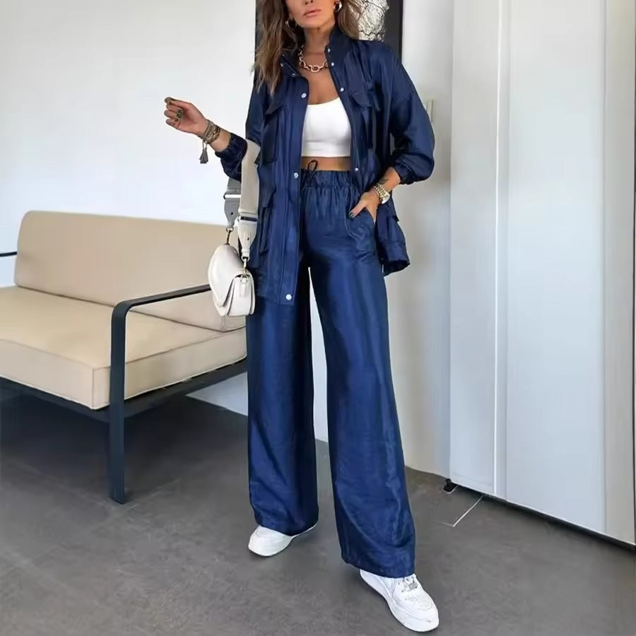 Antonella Scarpa™ Stylowy komplet – kurtka z kieszeniami i luźne spodnie