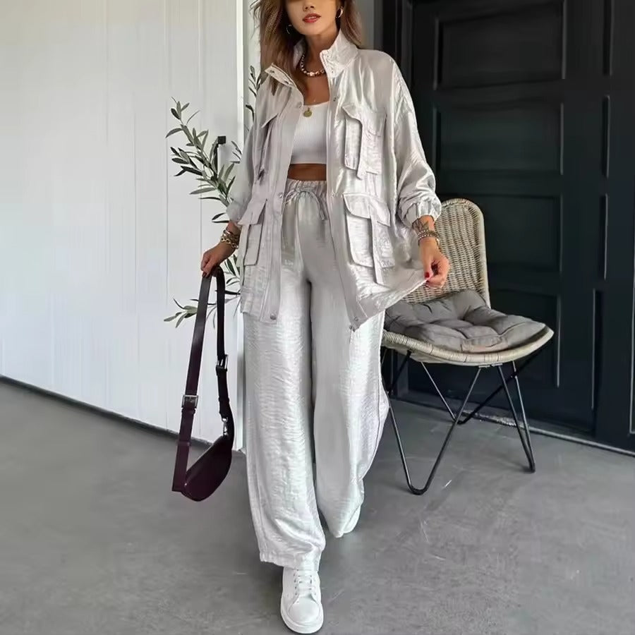 Antonella Scarpa™ Stylowy komplet – kurtka z kieszeniami i luźne spodnie