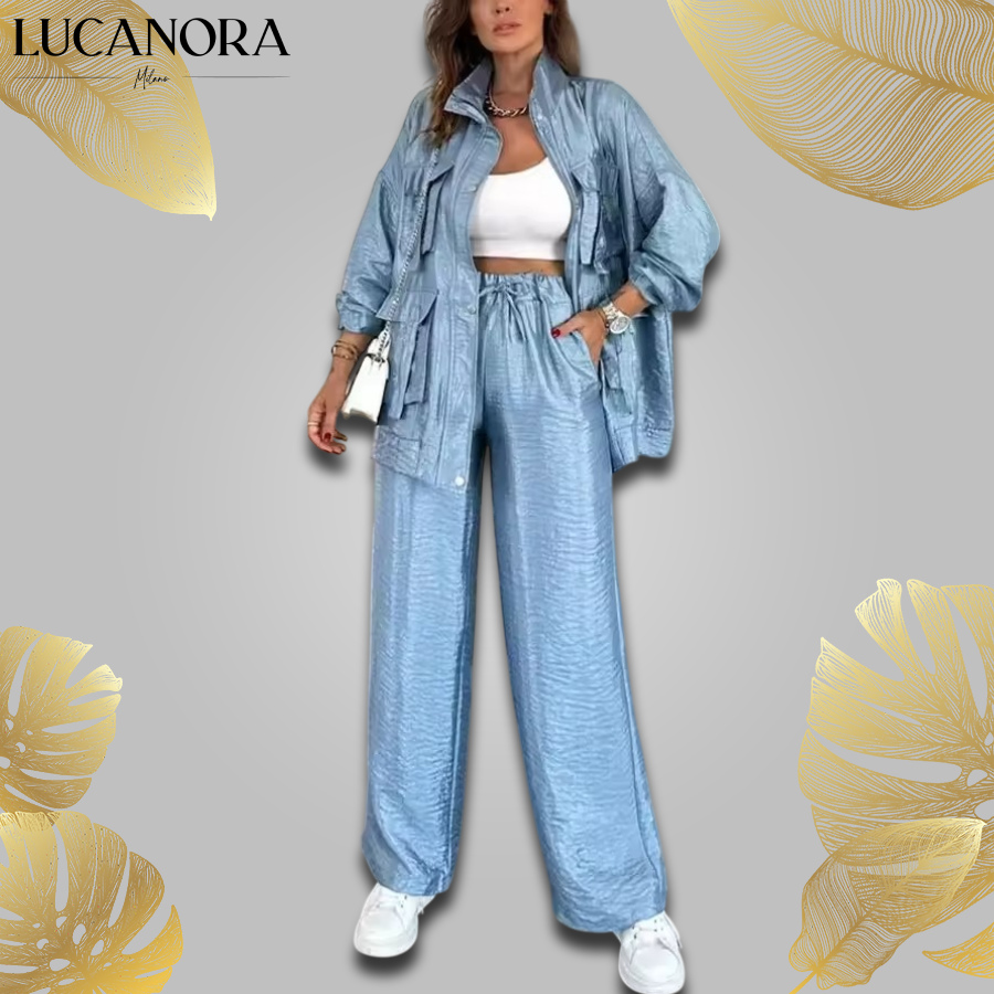 Antonella Scarpa™ Stylowy komplet – kurtka z kieszeniami i luźne spodnie