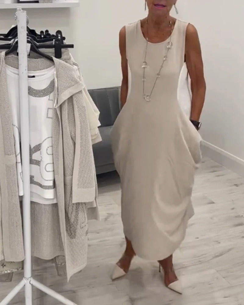 Beata Leuzzi™ Prosta sukienka bez rękawów z kieszeniami