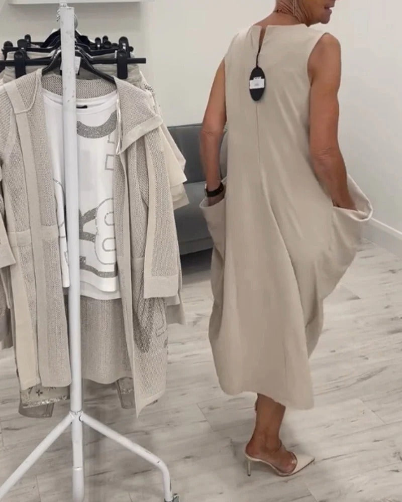 Beata Leuzzi™ Prosta sukienka bez rękawów z kieszeniami