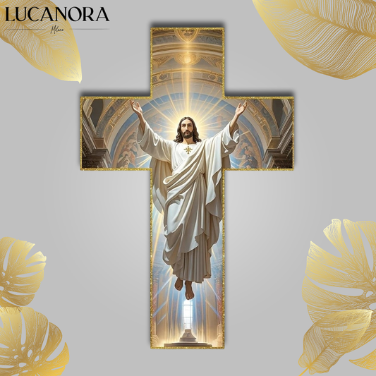 BlessedTimber™ Drewniany krzyż ścienny w stylu vintage z Jezusem