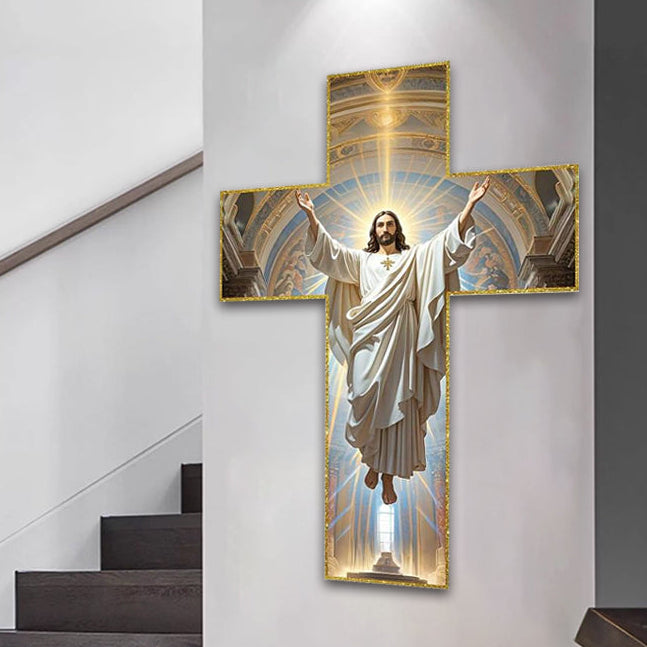 BlessedTimber™ Drewniany krzyż ścienny w stylu vintage z Jezusem