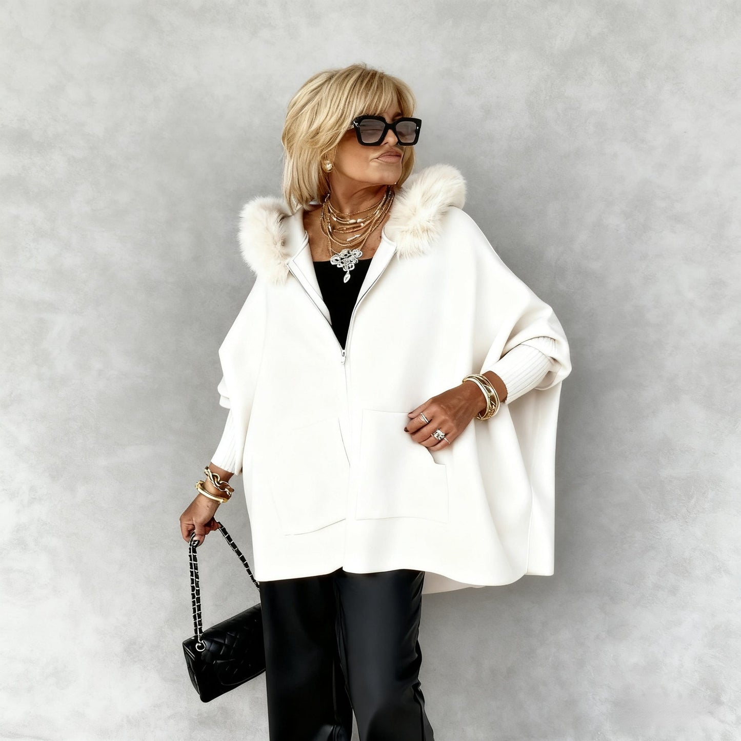 Camilla Floro™ Damska kurtka casualowa z futerkowym kołnierzem