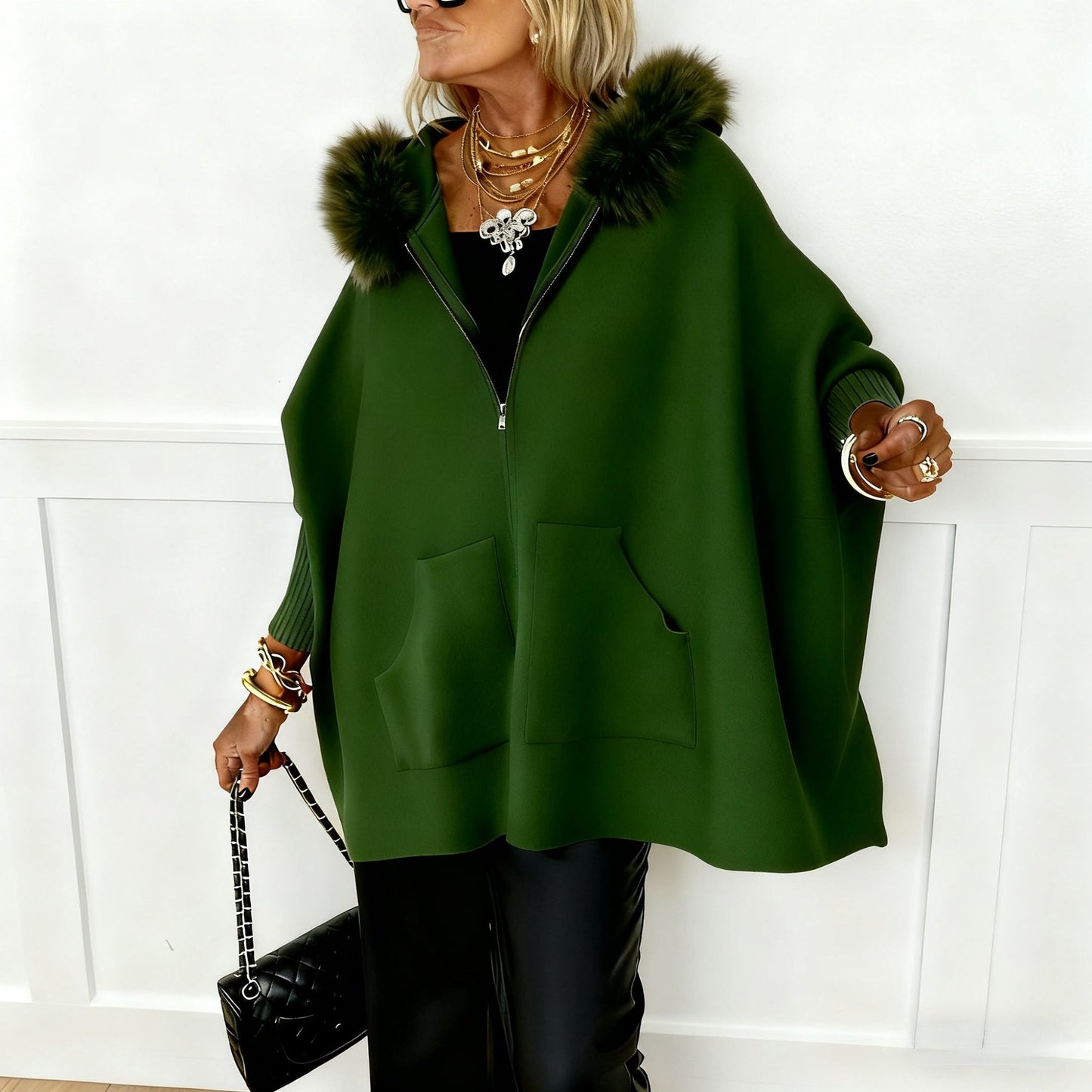 Camilla Floro™ Damska kurtka casualowa z futerkowym kołnierzem