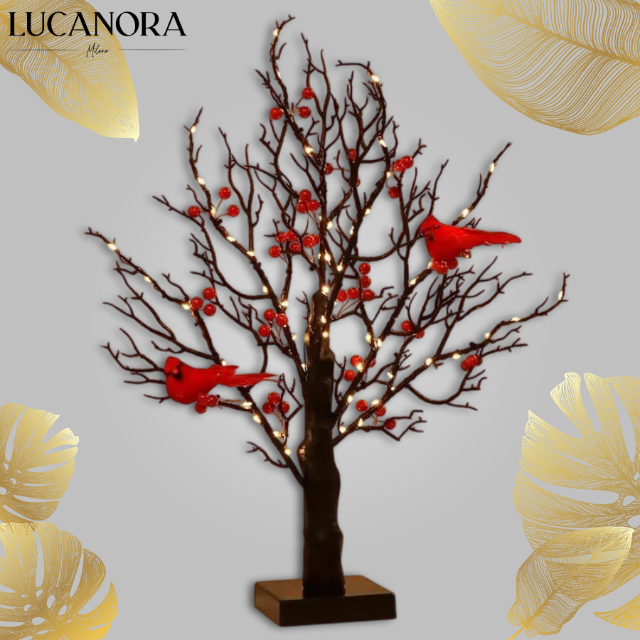 CardinalGlow™ dekoracyjne drzewko z kardynałami i światłami