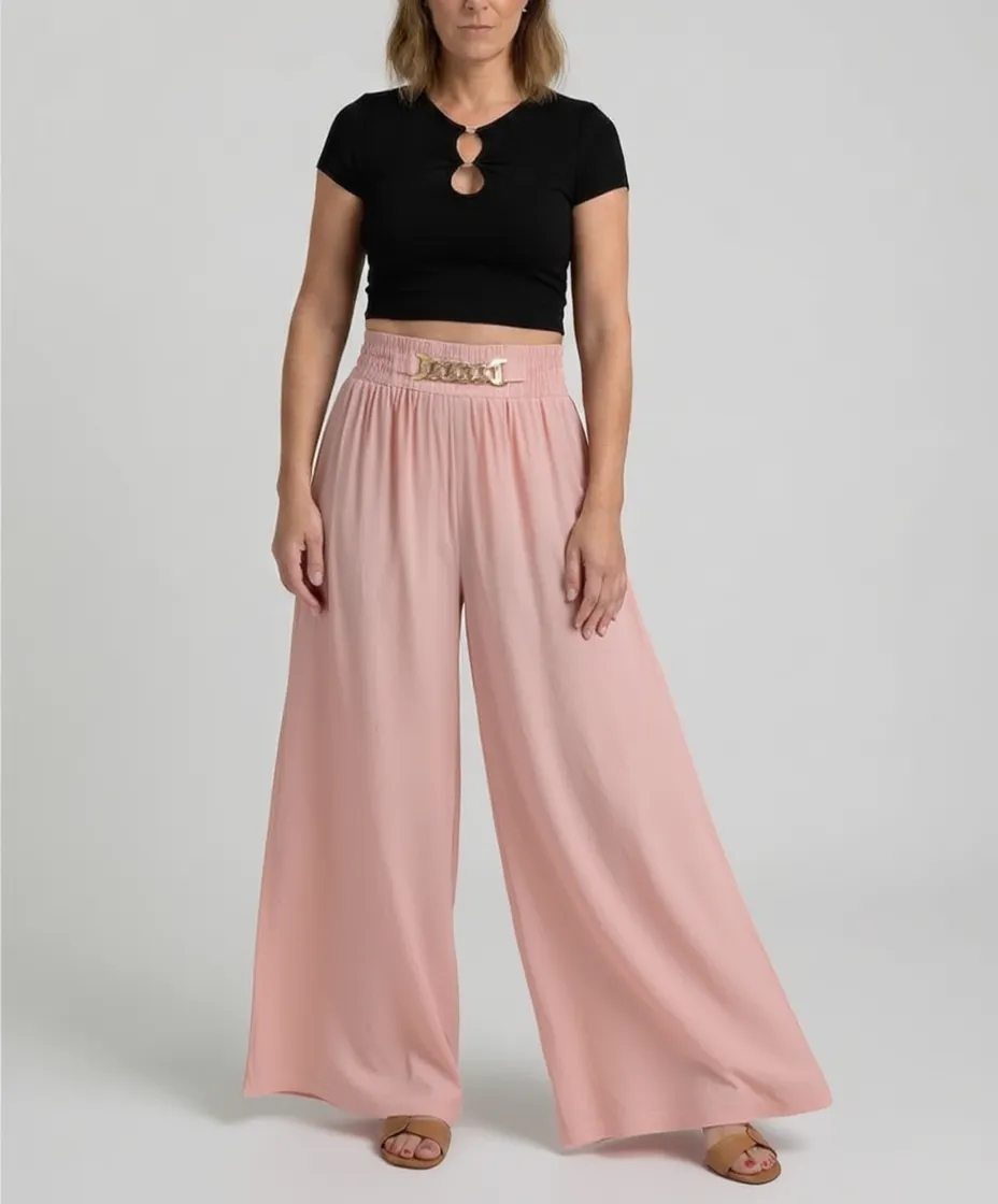 Carmela Catenozzi™ Eleganckie spodnie z szerokimi nogawkami wide-leg i łańcuszkiem