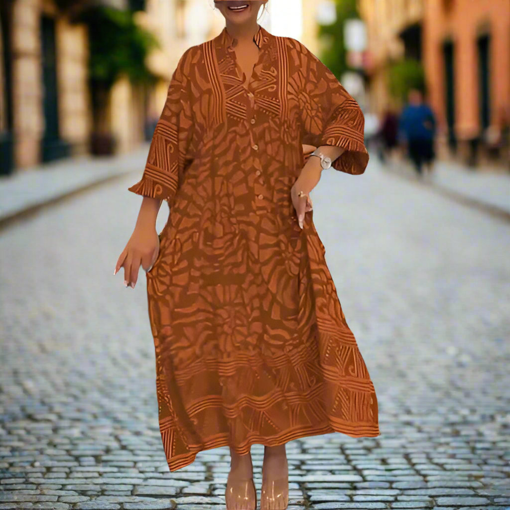 Caterina Tarro™ Damska luźna sukienka z dekoltem w serek i nadrukiem